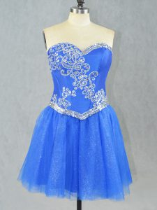 Super Blue Lace Up Sweetheart Beading Dress for Prom Tulle Sleeveless