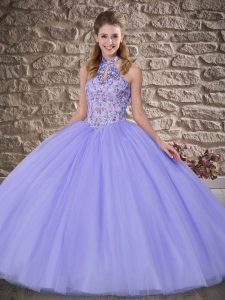 Lavender Ball Gowns Embroidery Sweet 16 Dresses Lace Up Tulle Sleeveless