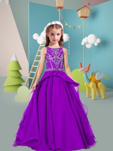 Stylish Floor Length A-line Sleeveless Purple Little Girls Pageant Dress Zipper