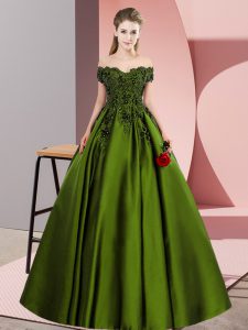 Olive Green A-line Lace Sweet 16 Quinceanera Dress Zipper Satin Sleeveless Floor Length