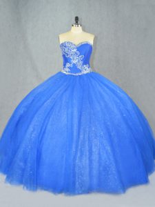 Clearance Blue Sleeveless Tulle Lace Up Quinceanera Dresses for Sweet 16 and Quinceanera