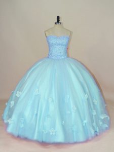Discount Floor Length Aqua Blue Quinceanera Gown Sweetheart Sleeveless Lace Up