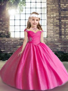 Custom Designed Tulle Sleeveless Floor Length Little Girl Pageant Dress and Beading