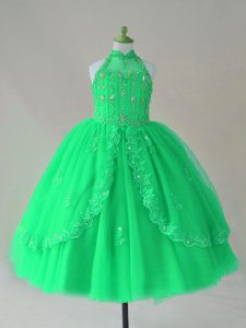 Excellent Turquoise Sleeveless Floor Length Beading and Appliques Lace Up Pageant Dress for Womens