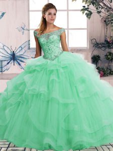 Popular Beading and Ruffles Quinceanera Gowns Apple Green Lace Up Sleeveless Floor Length