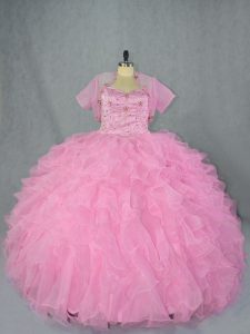 Ball Gowns Quinceanera Gown Baby Pink Sweetheart Organza Sleeveless Floor Length Lace Up