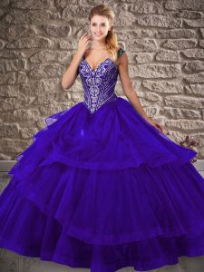 Superior Blue Lace Up V-neck Beading and Ruffled Layers 15 Quinceanera Dress Organza Sleeveless Brush Train