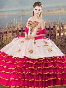 Luxurious Floor Length Ball Gowns Sleeveless Fuchsia Sweet 16 Dress Lace Up