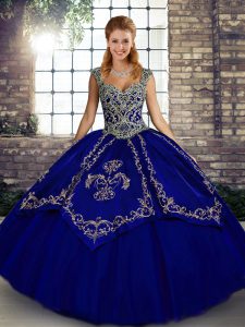 Floor Length Blue 15 Quinceanera Dress Straps Sleeveless Lace Up