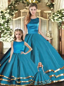 Super Teal Scoop Neckline Ruffled Layers Quinceanera Dresses Sleeveless Lace Up