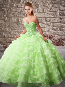 Unique Ball Gowns Sleeveless Sweet 16 Dresses Brush Train Lace Up