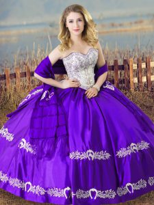 Customized Eggplant Purple Lace Up Sweetheart Beading and Embroidery Sweet 16 Quinceanera Dress Satin Sleeveless