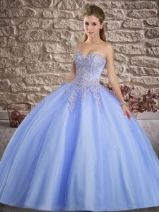 Classical Lavender Ball Gowns Appliques Quinceanera Gown Lace Up Tulle Sleeveless Floor Length