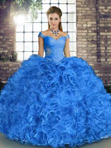 Enchanting Blue Sleeveless Organza Lace Up Sweet 16 Quinceanera Dress for Military Ball and Sweet 16 and Quinceanera