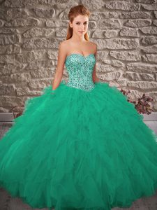 Turquoise Sweetheart Lace Up Beading and Ruffles Sweet 16 Quinceanera Dress Sleeveless