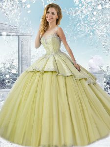 Tulle Sleeveless Quinceanera Dresses Brush Train and Beading