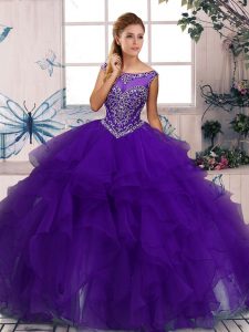 Wonderful Sleeveless Zipper Floor Length Beading and Ruffles 15th Birthday Dress
