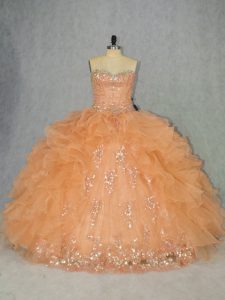 Designer Ball Gowns Quinceanera Dress Orange Sweetheart Organza Sleeveless Lace Up