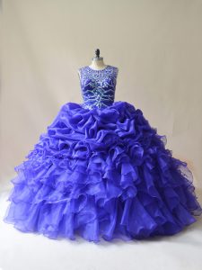 Chic Scoop Sleeveless Organza Quinceanera Gown Beading and Ruffles and Pick Ups Lace Up