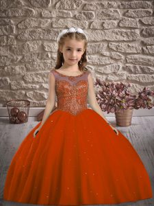 Rust Red Lace Up Little Girls Pageant Gowns Beading Sleeveless Floor Length