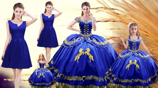 Embroidery Quinceanera Gown Royal Blue Lace Up Sleeveless Floor Length