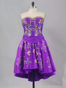 Taffeta Sweetheart Sleeveless Lace Up Embroidery Prom Evening Gown in Eggplant Purple