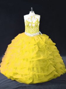 Gold Sleeveless Organza Backless Sweet 16 Dress for Sweet 16 and Quinceanera