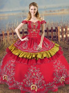 Glamorous Red Lace Up 15 Quinceanera Dress Embroidery Sleeveless Floor Length