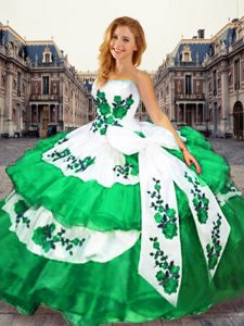 Green Sleeveless Organza Lace Up Sweet 16 Dresses for Military Ball and Sweet 16 and Quinceanera
