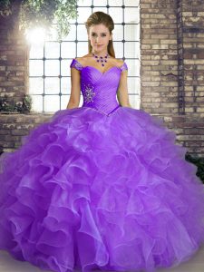 Lavender Lace Up Sweet 16 Dress Beading and Ruffles Sleeveless Floor Length