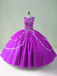 Fine Purple Zipper 15th Birthday Dress Beading and Appliques Sleeveless Floor Length
