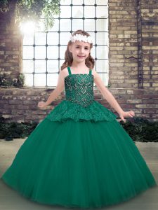 Fashionable Green Sleeveless Floor Length Beading Lace Up Child Pageant Dress