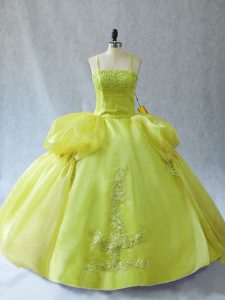 Glamorous Floor Length Yellow Green Sweet 16 Quinceanera Dress Straps Sleeveless Lace Up