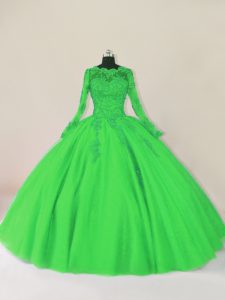 Modern Green Zipper Scalloped Lace Quinceanera Gown Tulle Long Sleeves