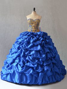 Vintage Blue Ball Gowns Taffeta Sweetheart Sleeveless Beading and Pick Ups Lace Up Quinceanera Dresses