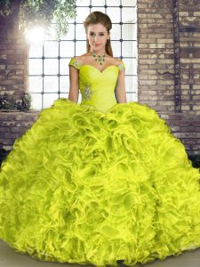Elegant Yellow Green Sleeveless Beading and Ruffles Floor Length 15 Quinceanera Dress