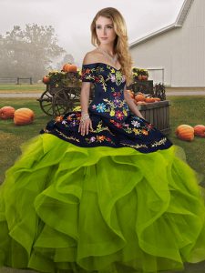 Yellow Green Sleeveless Embroidery and Ruffles Floor Length Quinceanera Gown