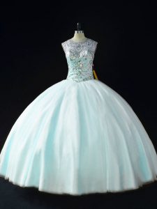 Inexpensive Floor Length Lace Up Sweet 16 Dress Apple Green for Sweet 16 and Quinceanera with Beading