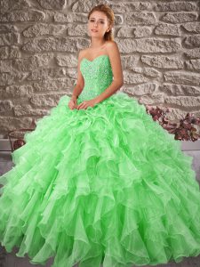 Discount Organza Sleeveless Quinceanera Dresses Brush Train and Beading and Ruffles
