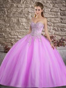 Customized Lilac Tulle Lace Up Sweetheart Sleeveless Floor Length 15 Quinceanera Dress Appliques