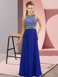 Stylish Empire Sleeveless Royal Blue Prom Evening Gown Side Zipper