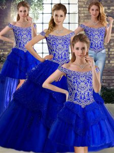 Royal Blue Sleeveless Beading and Lace Lace Up Sweet 16 Dress