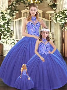 Pretty Embroidery Quinceanera Gowns Blue Lace Up Sleeveless