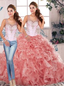 Scoop Sleeveless Organza Quinceanera Dresses Beading and Ruffles Clasp Handle