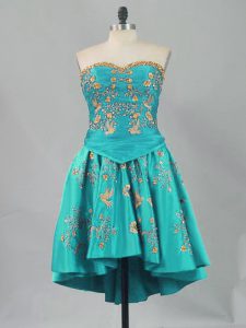 Exquisite Mini Length Turquoise Prom Dress Sleeveless Embroidery