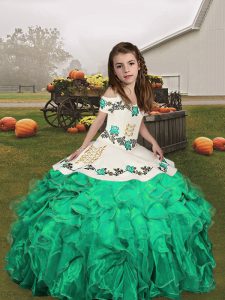 Custom Design Floor Length Ball Gowns Sleeveless Turquoise Little Girl Pageant Dress Lace Up