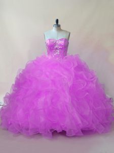 New Arrival Sweetheart Sleeveless Sweet 16 Quinceanera Dress Floor Length Beading and Ruffles Lilac Organza