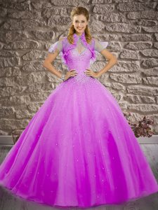 On Sale Ball Gowns Sleeveless Lilac Quinceanera Gown Brush Train Lace Up