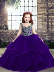 Sleeveless Floor Length Beading Lace Up Pageant Dress for Teens with Purple