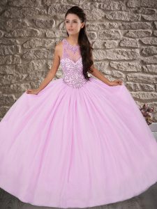 Excellent Lilac 15 Quinceanera Dress Tulle Brush Train Sleeveless Beading